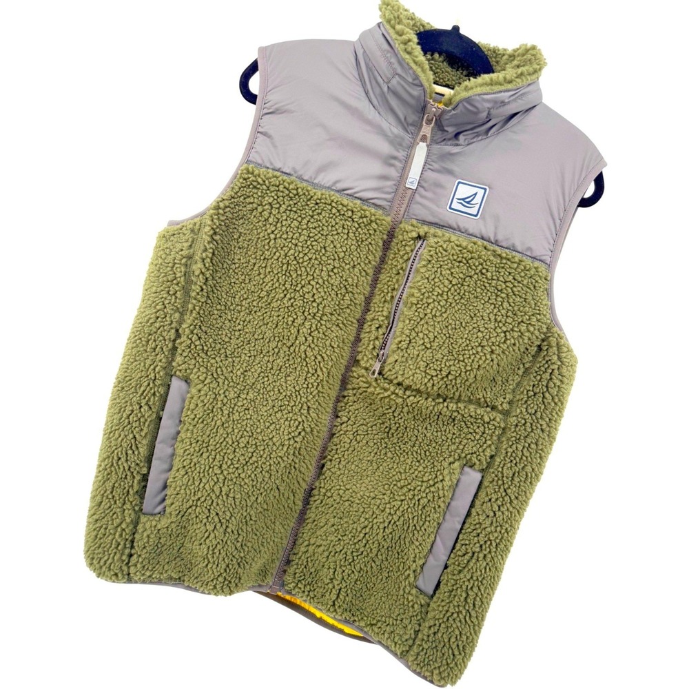 Sperry Vest Men Medium Olive Green Sherpa Fleece Puffer Quilted Logo